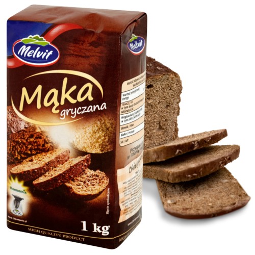Przejdź do produktu Mąka gryczana 1 kg Melvit do Chleba Ciast Naleśników Pierogów Omletów