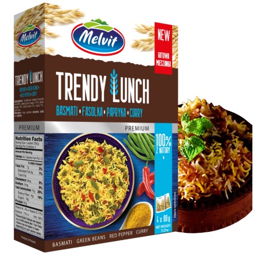 Przejdź do produktu Melvit Trendy Lunch Ryż Paczkowany Basmati Fasolka Papryka Curry 4 x 80 g