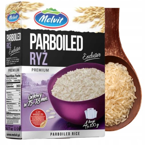 Przejdź do produktu Melvit Ryż Paraboliczny Premium Sypki I Uniwersalny Torebki 4x-100g