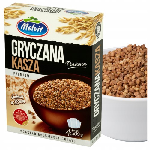 Przejdź do produktu Melvit Premium Kasza Gryczana Prażona 400 g 4 torebki Wyrazisty Pyszny Smak