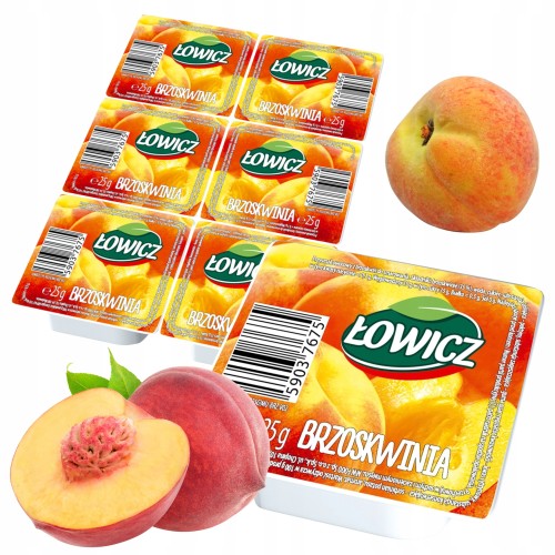 Przejdź do produktu Łowicz Pyszny Mini Dżem Brzoskwiniowy W Małych Kubeczkach Porcjowany 6x25g