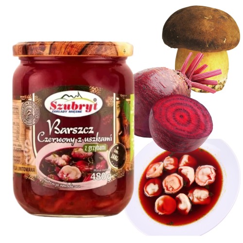 Przejdź do produktu Szubryt Barszcz Czerwony Z Uszkami Z Grzybami Pełna Tradycja Smaku 480 g