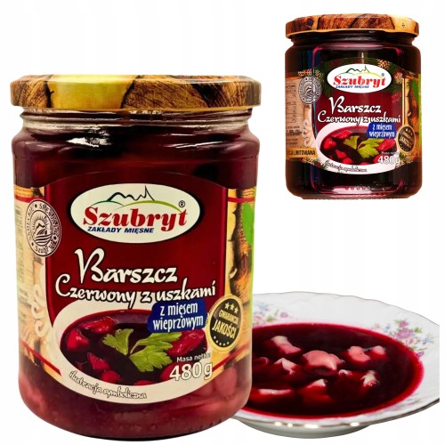 Przejdź do produktu Szubryt Doskonały Barszcz Czerwony Z Uszkami Z Mięsem Wieprzowym 480g