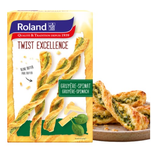 Przejdź do produktu Roland Twist Excellence Paluch z Ciasta Francuskiego Smak Ser Szpinak 100g