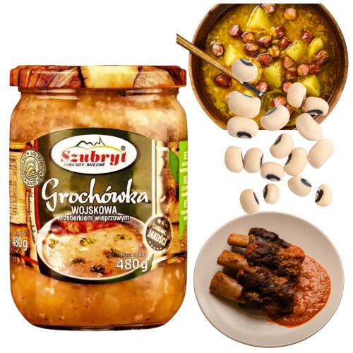 Przejdź do produktu Szubryt Grochówka Wojskowa z żeberkiem Wieprzowym W Słoiku 480 g
