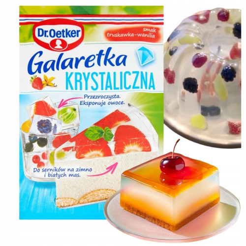 Przejdź do produktu Dr. Oetker Galaretka Krystaliczna Truskawkowo Waniliowa Przezroczysta 72 g