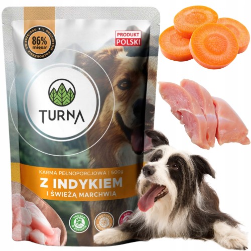 Przejdź do produktu Mokra Karma Turna Dla Psa Z Indykiem I Marchewką Saszetka Porcja Pies 500g