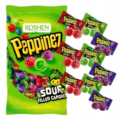 Przejdź do produktu Roshen Cukierki Peppinez Owocowe Nadzienie Musujące Słodkie Pastylki 900 g