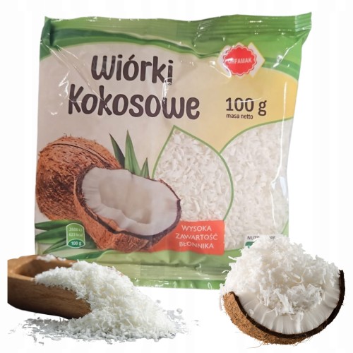 Przejdź do produktu Orfamak Kokos Wiórki Kokosowe Posypka Kokosowa Pyszna Desery Sałatki 100 g