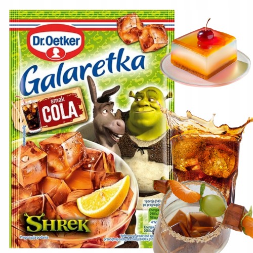 Przejdź do produktu Dr. Oetker Galaretka Shrek Cola Wyjątkowy Smak I Kolorowa Zabawa 72g